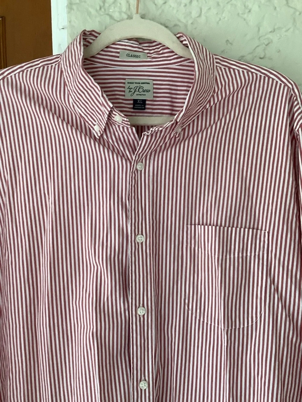J. Crew Red & White Striped Button-Up Dress Shirt
